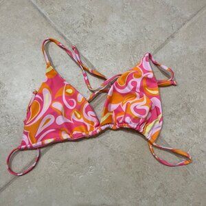 Aurelle Orange Pink Triangle Bikini Top And Mesh Cover Up